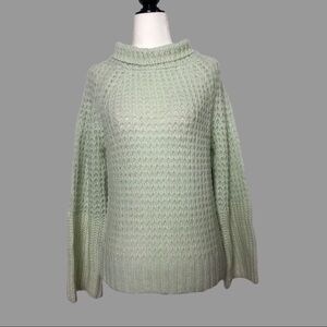 💙 XSP 💙 NWT Anthro Sweater Waffle Knit Bell Sleeves Mock Neck​